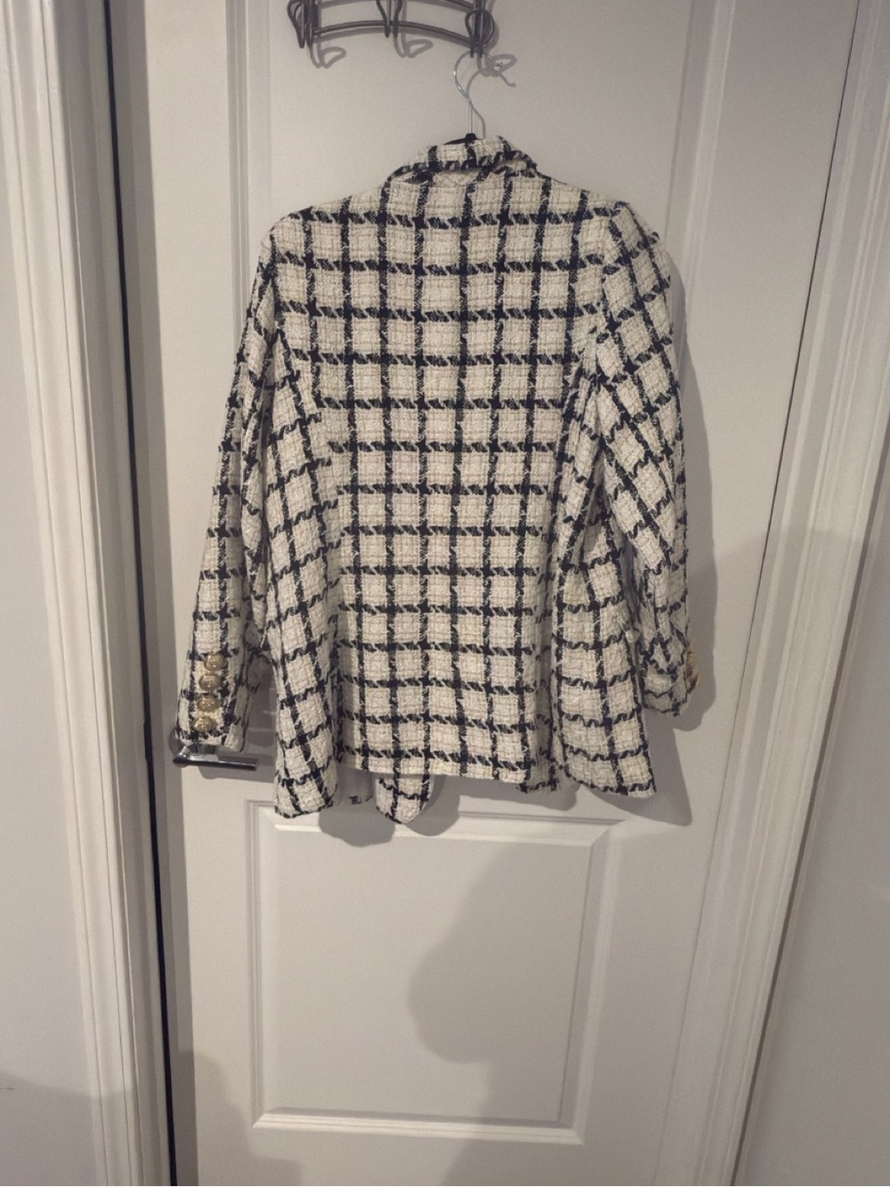 SHEIN Black & White Check Bouclé Double-Breasted Blazer - Picture 5 of 6